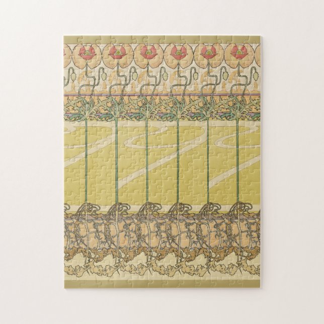 Quebra-cabeça Alfonse Mucha Poppies Art Nouveau Floral Wallpaper (Vertical)