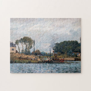 Quebra-cabeça Alfred Sisley - Barcos na Eclusa de Bougival