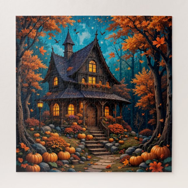 Quebra-cabeça Algodão charmoso com abóboras em uma Floresta de o (Vertical)