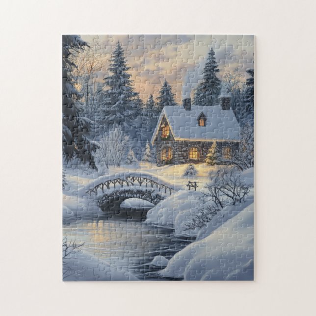 Quebra-cabeça Algodão coberto por neve pelo riacho (Vertical)