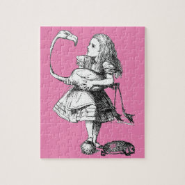 Quebra-cabeça Alice e o Flamingo (fundo rosa)