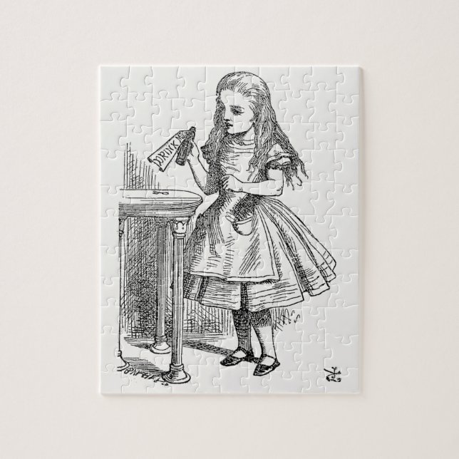 Quebra-cabeça Alice no País das Maravilhas, segurando a garrafa  (Vertical)