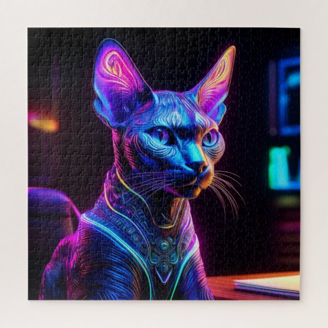 Quebra-cabeça Alien Sphinx Cat Sits In his Captain's Chair (Vertical)