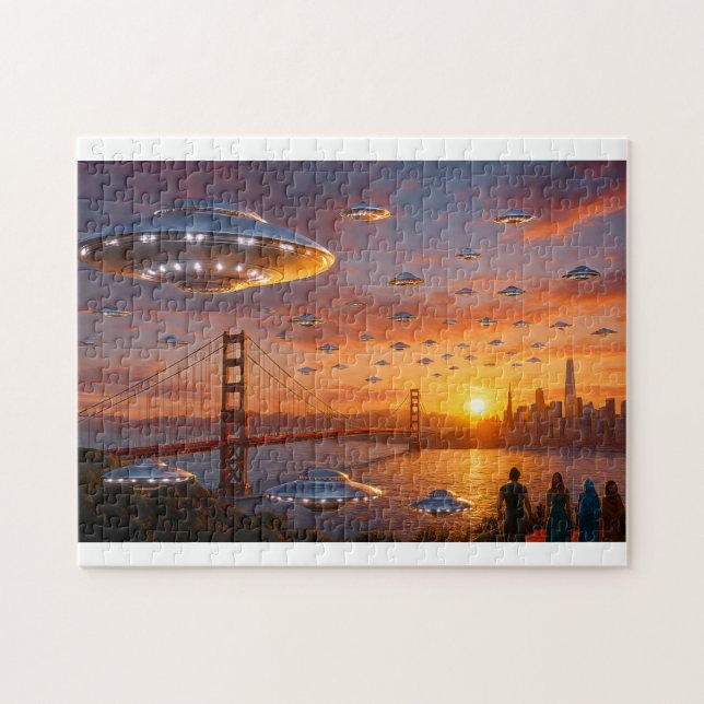 Quebra-cabeça Alien UFOs SciFi Fantasy San Francisco Golden Gate (Horizontal)