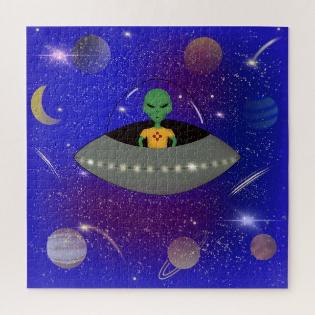 Quebra-cabeça Alienígena em espaçonave Vestindo camiseta do Novo (Vertical)