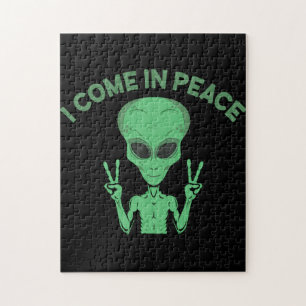 Quebra-cabeça Alienígena Verde Eu Vim Em Paz OVNI Extraterrestre