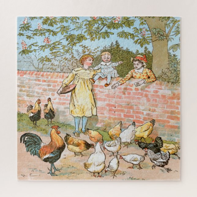 Quebra-cabeça Alimentando o Impressão Hens Vintage (Vertical)