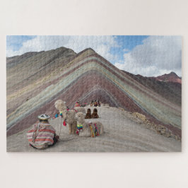 Quebra-cabeça Alpaca on rainbow mountain, Peru