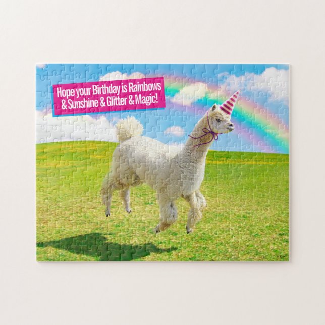 Quebra-cabeça Alpaca Unicorn Sob O Rainbow Sky (Horizontal)