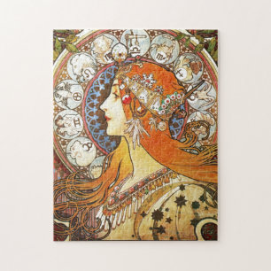 Quebra-cabeça Alphonse Mucha La Plume Arte Nouveau Vintage