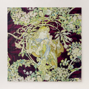 Quebra-cabeça Alphonse Mucha Mulher com Margarida Art Nouveau Ar