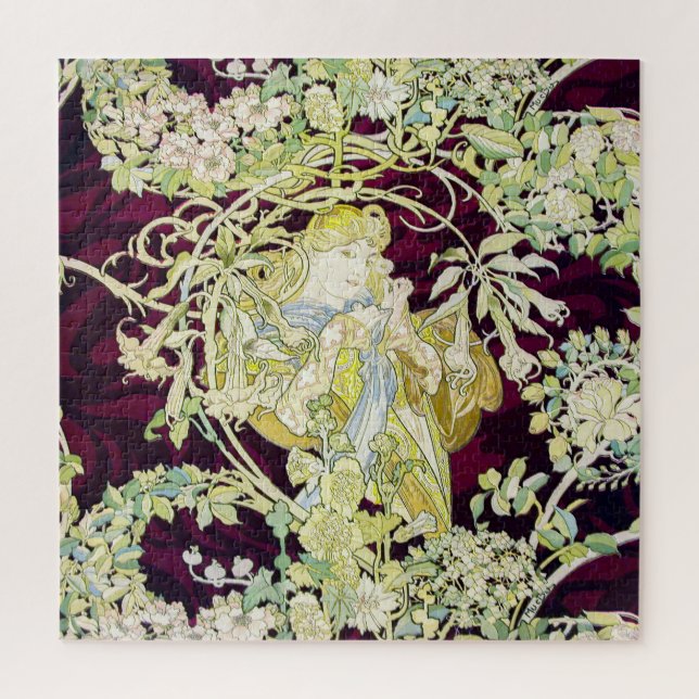 Quebra-cabeça Alphonse Mucha Mulher com Margarida Art Nouveau Ar (Vertical)