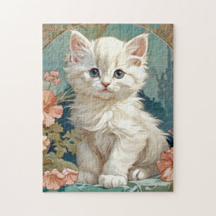 Quebra-cabeça Alphonse Mucha Style White Cat