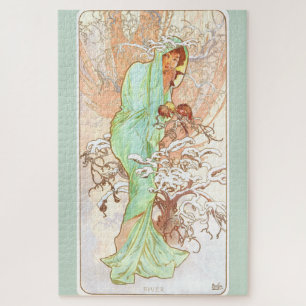 Quebra-cabeça Alphonse Mucha Winter Vintage Art Nouveau Painting