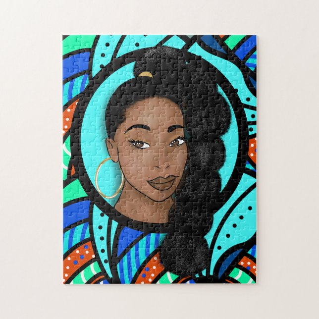 Quebra-cabeça Alto Puff Ponytail, Beleza Natural, Abstrato Azul (Vertical)