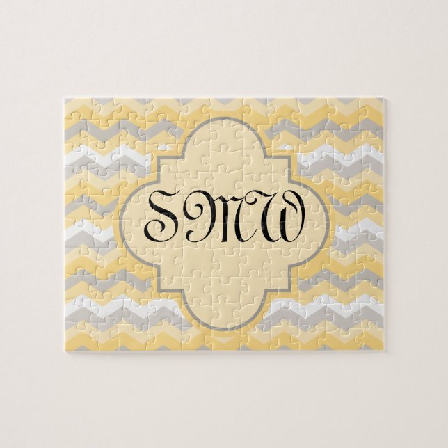 Quebra-cabeça Amarelo/Cinza Chevron Zigzag (Horizontal)