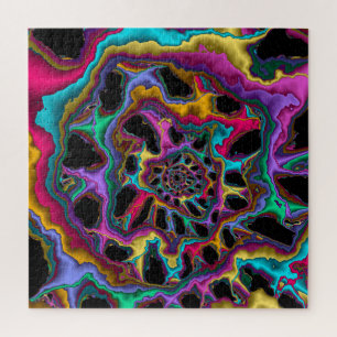 Quebra-cabeça Amarelo de Turquesa Rosa Espiral Abstrato Fractal