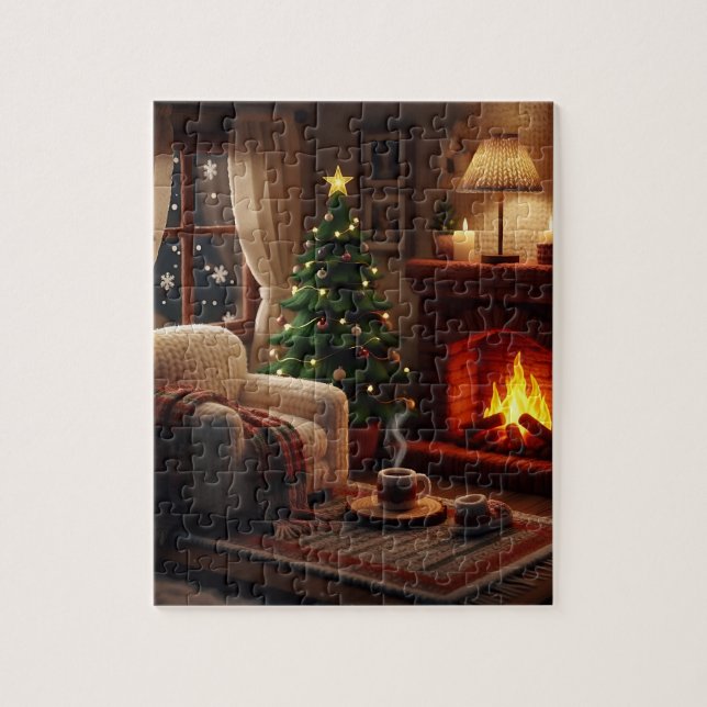 Quebra-cabeça Ambiente de Natal acolhedor, em estilo de tricô (Vertical)