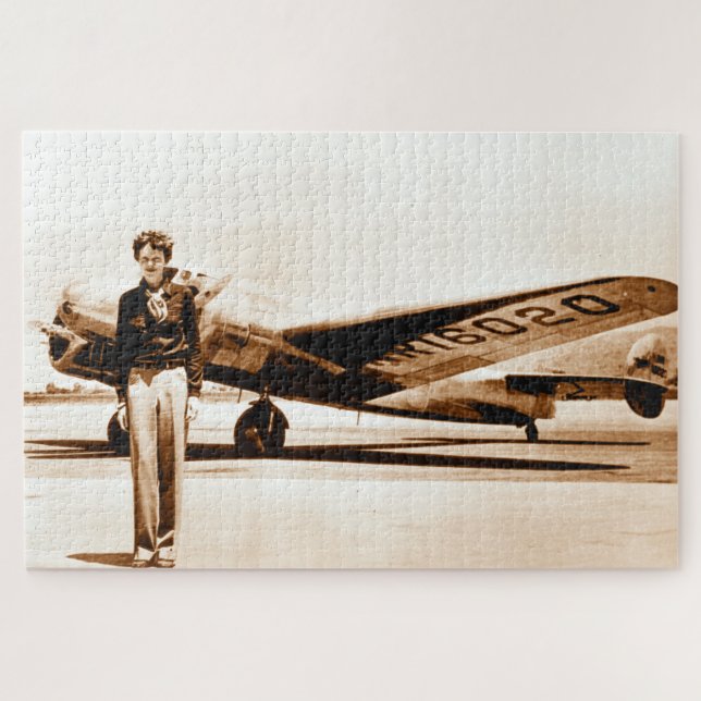 Quebra-cabeça Amelia Earhart Lockheed Electra Circa 1937 Sepia (Horizontal)