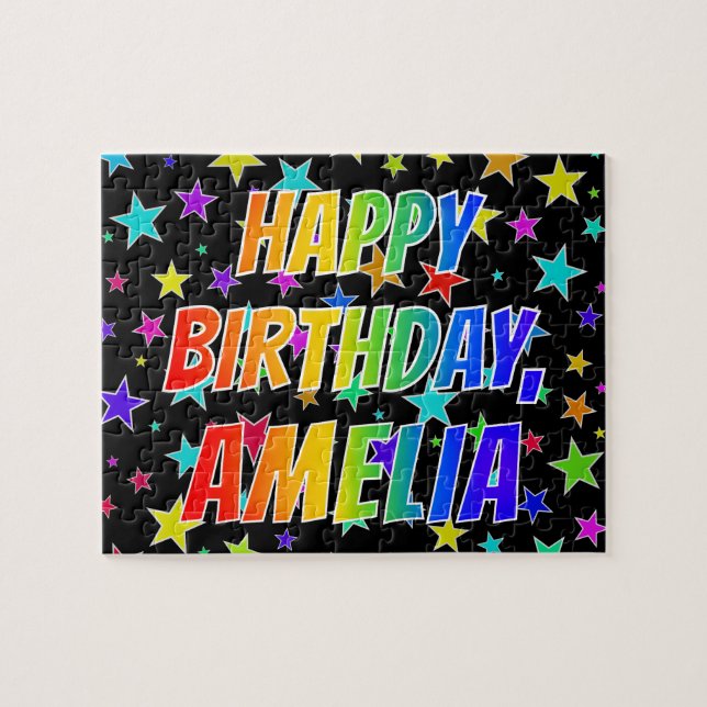 Quebra-cabeça "AMÉLIA" Primeiro Nome, Diversão "FELIZ ANIVERSÁRI (Horizontal)