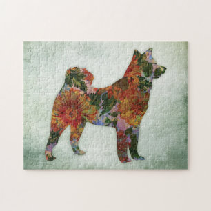 Quebra-cabeça American Akita Dog Floral on Green