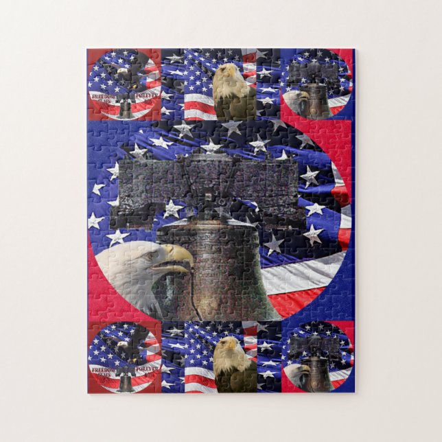 Quebra-cabeça American Bald Eagle, Liberty Bell and Flag Puzzle (Vertical)