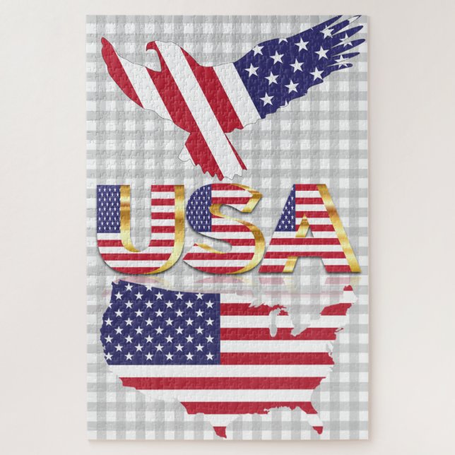 Quebra-cabeça American Eagle Flag Jigsaw Puzzle USA Flag Map (Vertical)