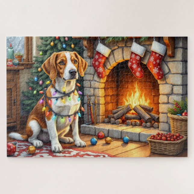 Quebra-cabeça American English Foxhound Christmas Lights  (Horizontal)