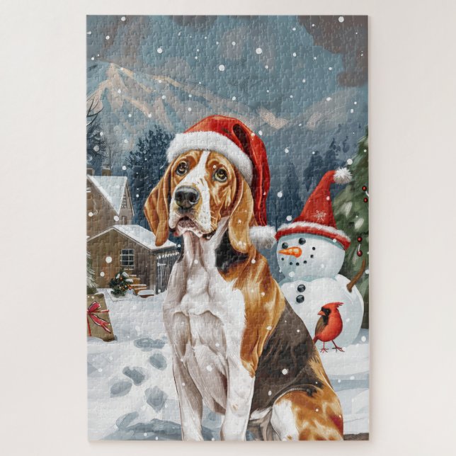 Quebra-cabeça American English Foxhound Dog Winter Christmas Joy (Vertical)
