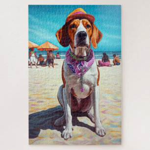 Quebra-cabeça American English Foxhound on Beach, presente de ve