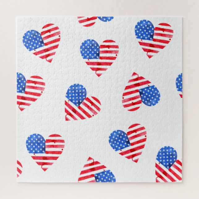 Quebra-cabeça American Flag Hearts Watercolor. (Vertical)