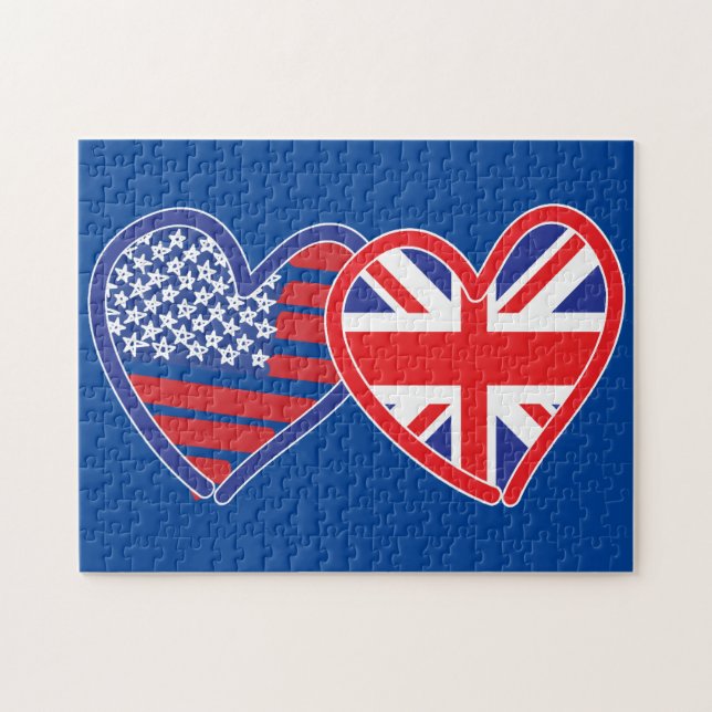 Quebra-cabeça American Flag Union Jack Flag Hearts (Horizontal)