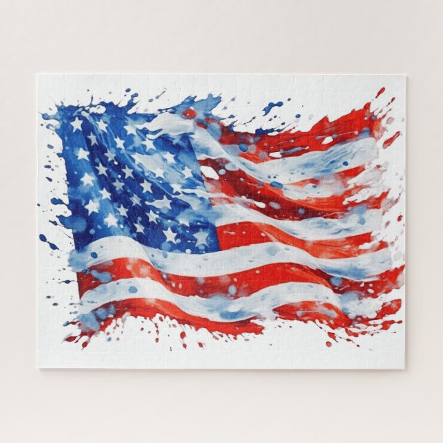 Quebra-cabeça American Flag USA Watercolor 4 de julho (Horizontal)