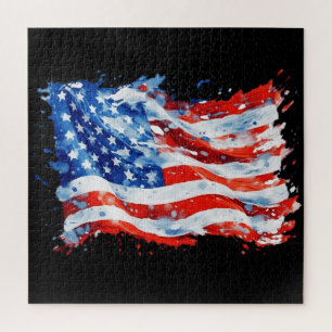 Quebra-cabeça American Flag USA Watercolor 4 de julho
