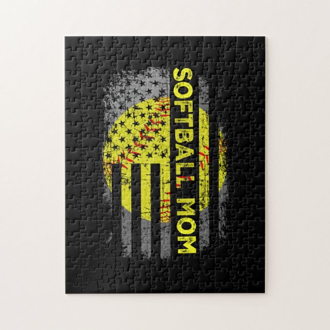 Quebra-cabeça American Flag Vintage Softball Mãe (Vertical)