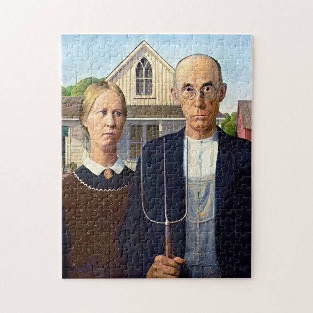 Quebra-cabeça American Gothic de Wood – Arte Icôni (Vertical)
