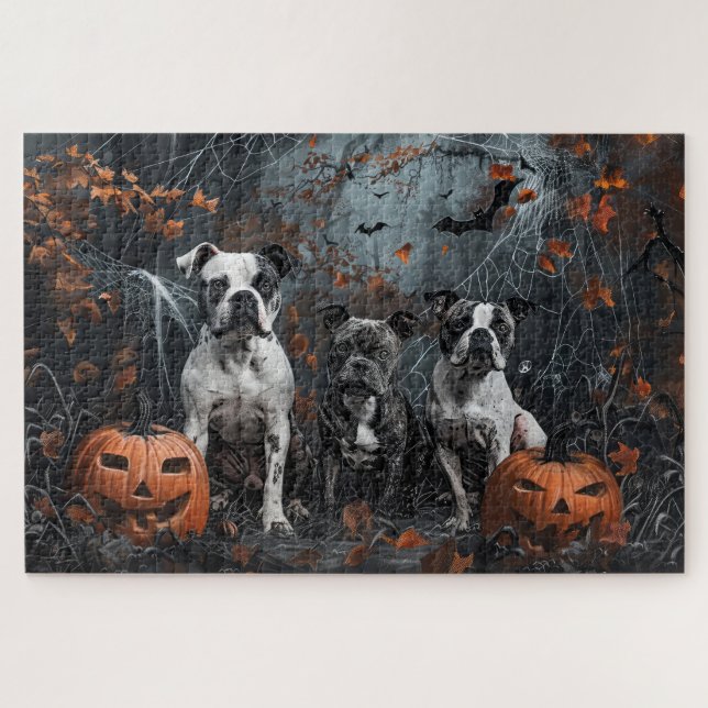Quebra-cabeça American Staffordshire Halloween Night Dogggy (Horizontal)