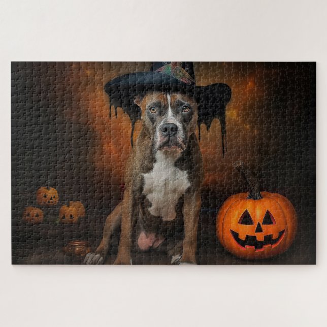 Quebra-cabeça American Staffordshire Pumpkins Halloween Scary (Horizontal)