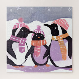 Quebra-cabeça Amigos do Pinguim de Natal | Aquarela de inverno