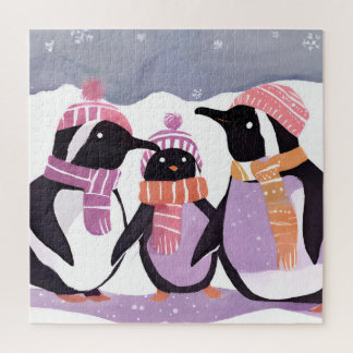 Quebra-cabeça Amigos do Pinguim de Natal | Aquarela de inverno