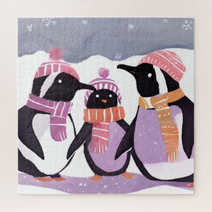 Quebra-cabeça Amigos Pinguins de Natal Aquarela de Inverno