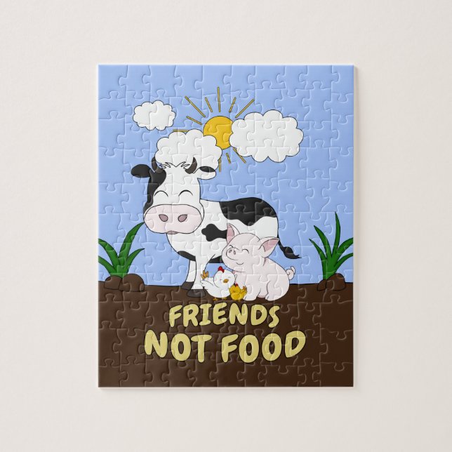 Quebra-cabeça Amigos sem Comida - Vaca, Suíno e Frango Cuta (Vertical)