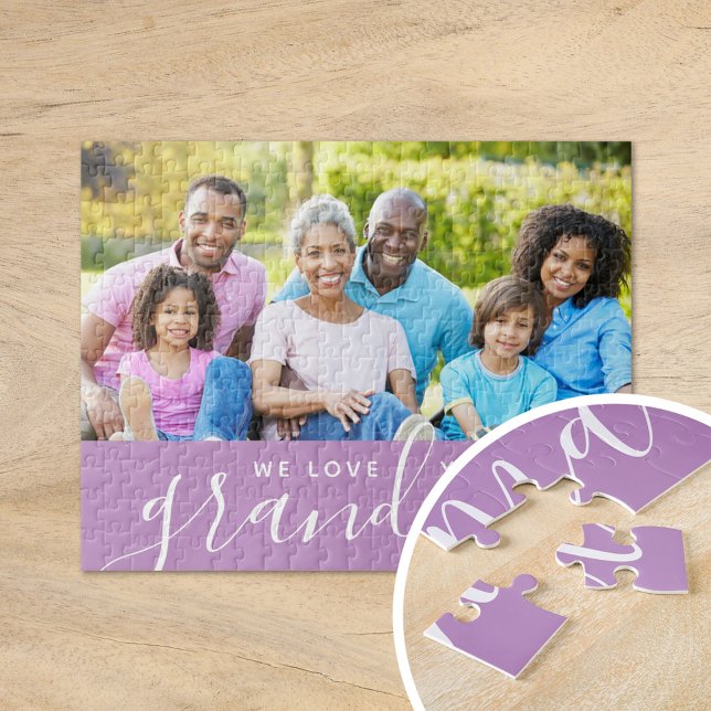 Quebra-cabeça Amo-Te, Avó, Foto Personalizada Presente | Roxo (Criador carregado)