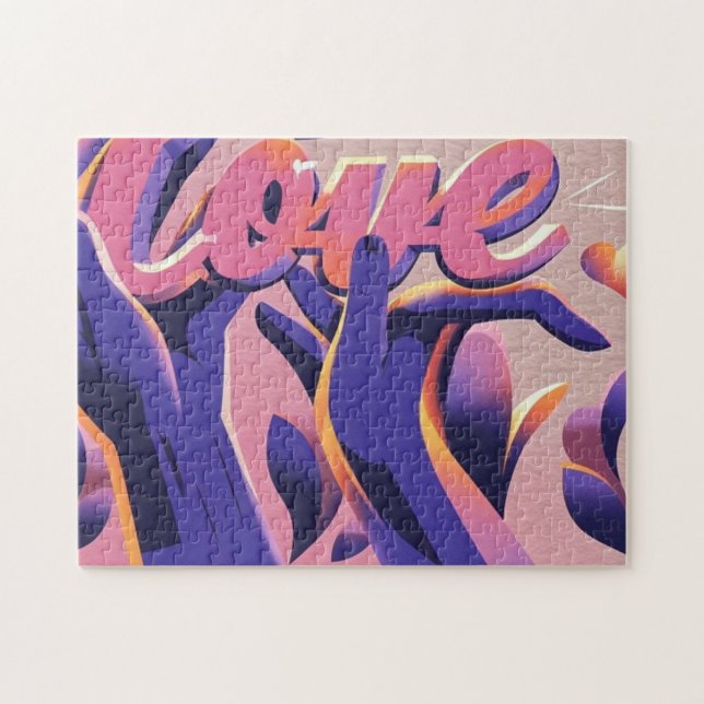 Quebra-cabeça Amor Cachorro Mãe Rosa Roxo (Horizontal)