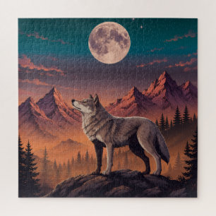 Quebra-cabeça Ampliação de Foto de Lobo ao Luar   Vida Selvagem 