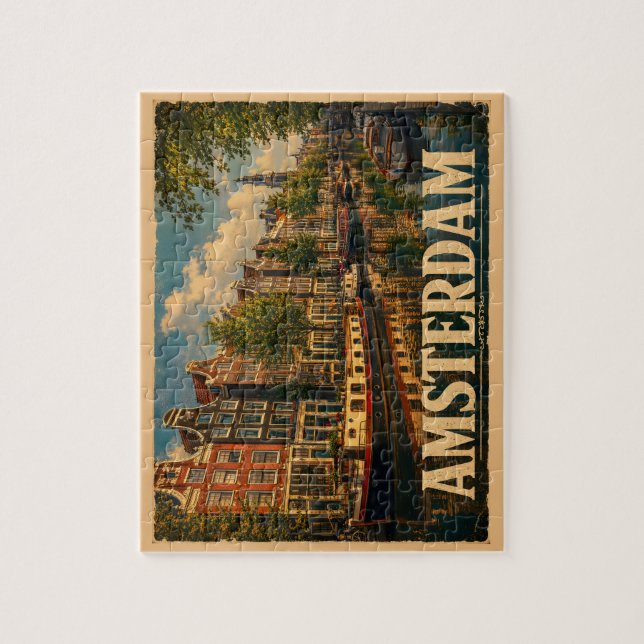 Quebra-cabeça Amsterdã Holanda Viagem Vintage (Vertical)