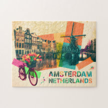 Amsterdam Netherlands Canal Vintage Pop Art Travel