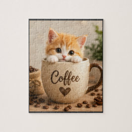Quebra-cabeça Amuleto de Gatinho na Xícara de Café