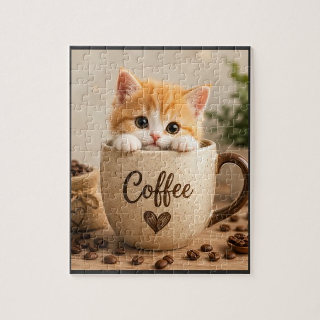 Quebra-cabeça Amuleto de Gatinho na Xícara de Café (Vertical)