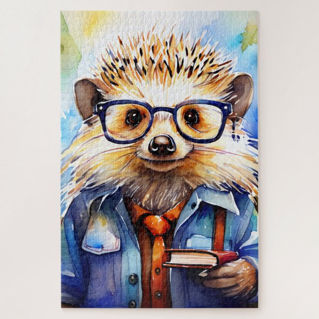 Quebra-cabeça an intelligent watercolor Hedgehog (Vertical)